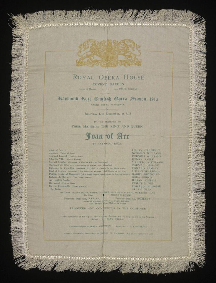 Silk programme for the Royal Opera House, Covent Garden, 13 December 1913 top image