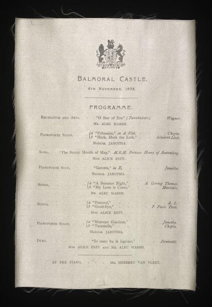 Silk programme for a concert at Balmoral Castle, 1898 top image