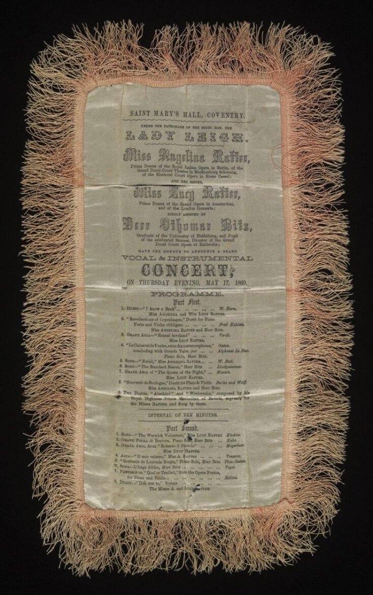 Silk programme for a vocal concert, St. Mary's Hall, Coventry, 17 May 1860 top image