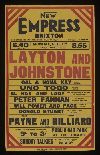 Poster for the Empress, Brixton, 15 February 1933