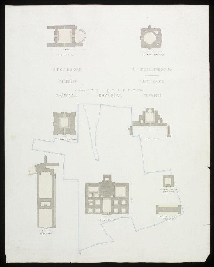 Block plan of the Kensington Estate with various European palaces imagined on the same site  top image