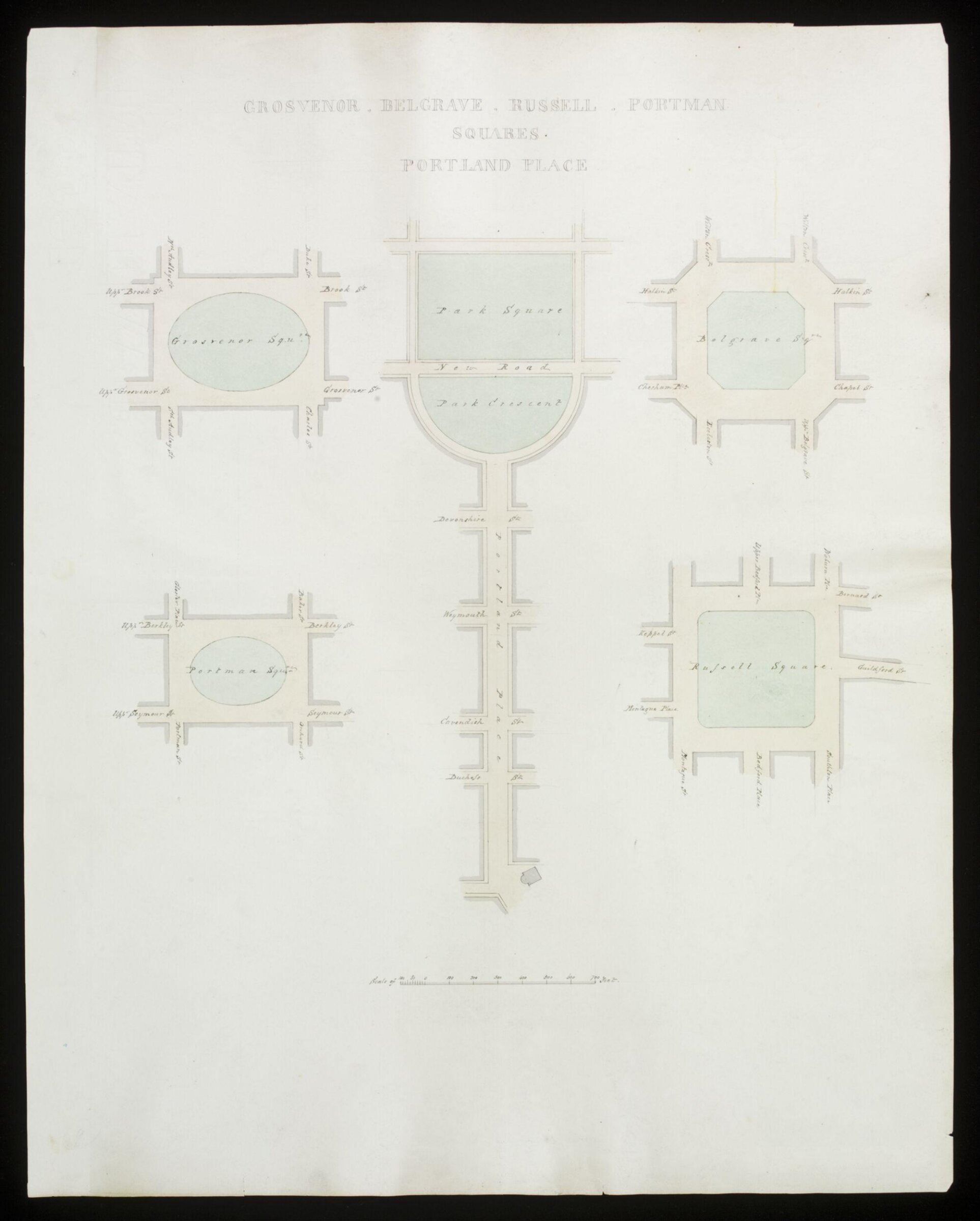 Block plan of the Kensington Estate with public squares, Charles Cockerell, 1850s