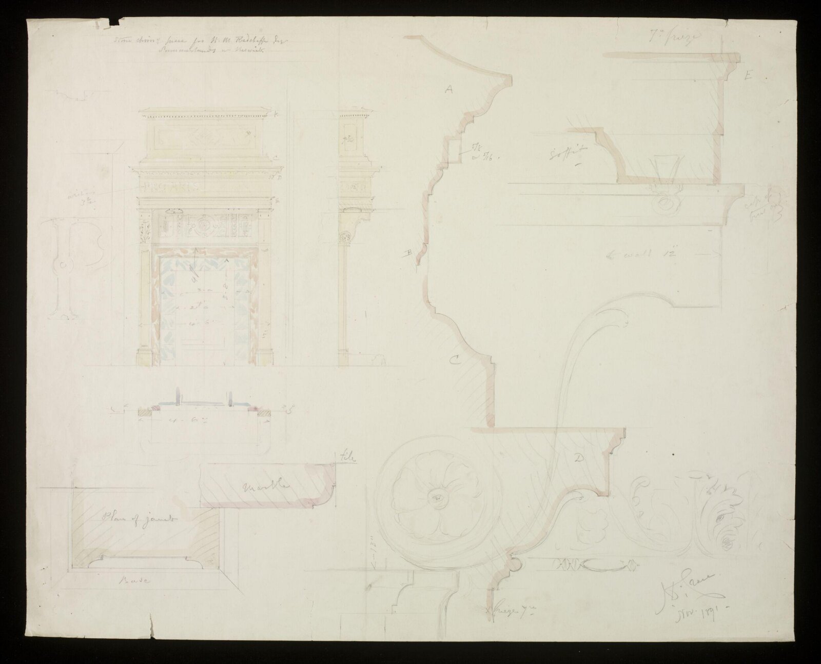 Design for a chimney-piece, John Dibblee Crace, 1891