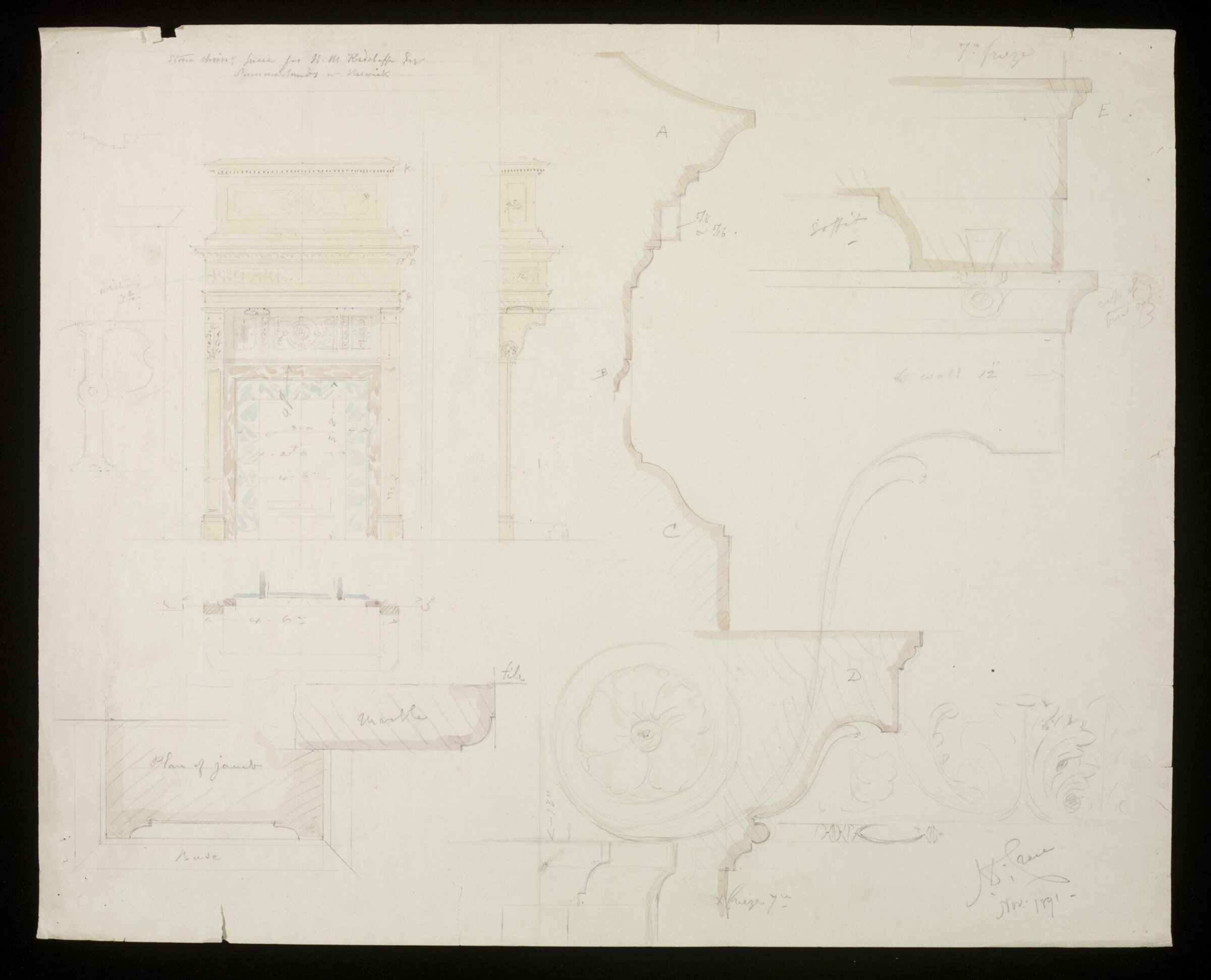 Design for a chimney-piece, John Dibblee Crace, 1891