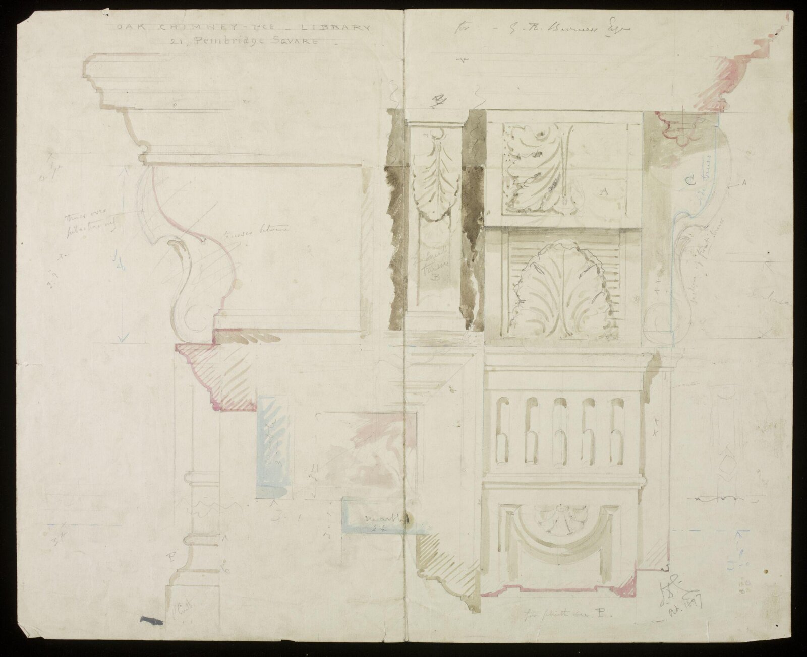 Design for a chimney-piece, John Dibblee Crace, 1897