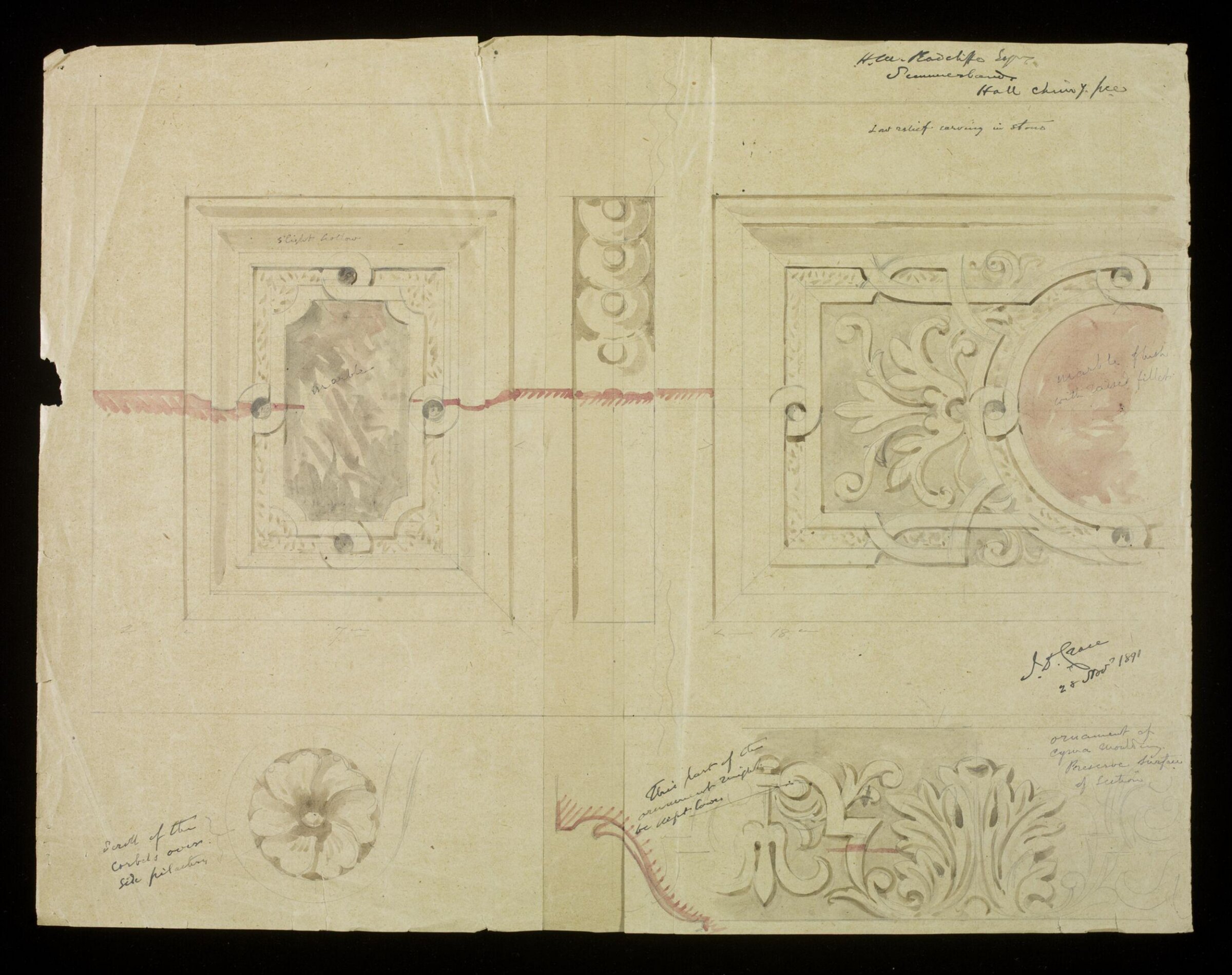 Design for a chimney-piece, John Dibblee Crace, 1891