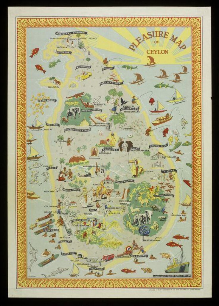 Pleasure Map of Ceylon. Poster published by the Government Tourist Bureau, Ceylon, printed by M.D.Gunasena & Co. Ltd., Columbo. top image