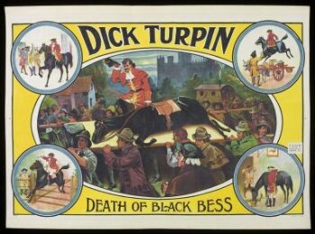 Poster for a touring production of Dick Turpin. Death of Black Bess