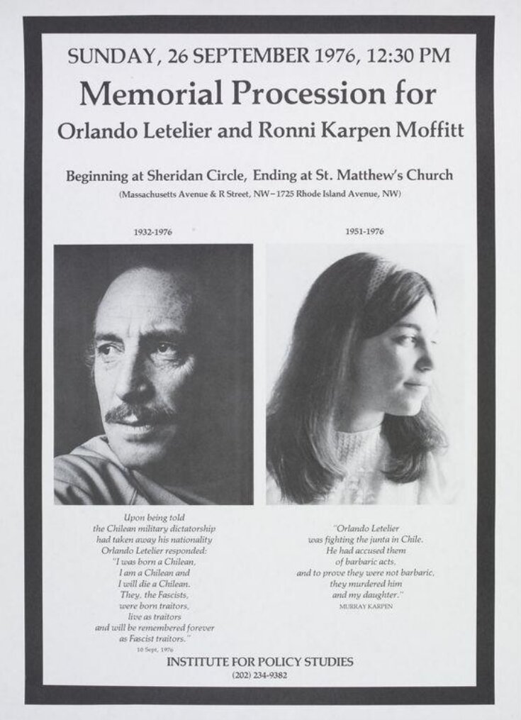 Orlando Letelier and Ronni Karpen Moffitt commemoration top image