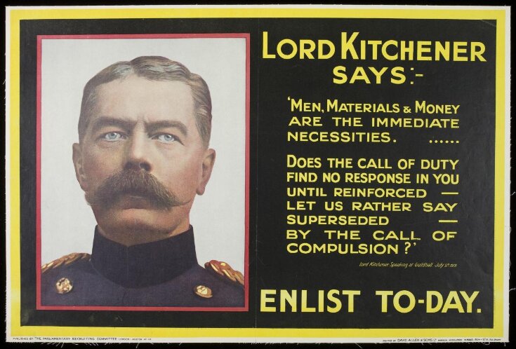 Lord Kitchener says:- enlist today image