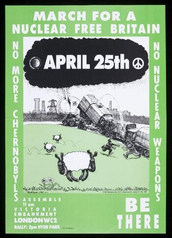 March For A Nuclear Free Britain. Poster advertsing  a march from Victoria to Hyde Park, London, organised  by the Campaign For Nuclear Disarmament and Friends of  the Earth, on April 25th 1987.