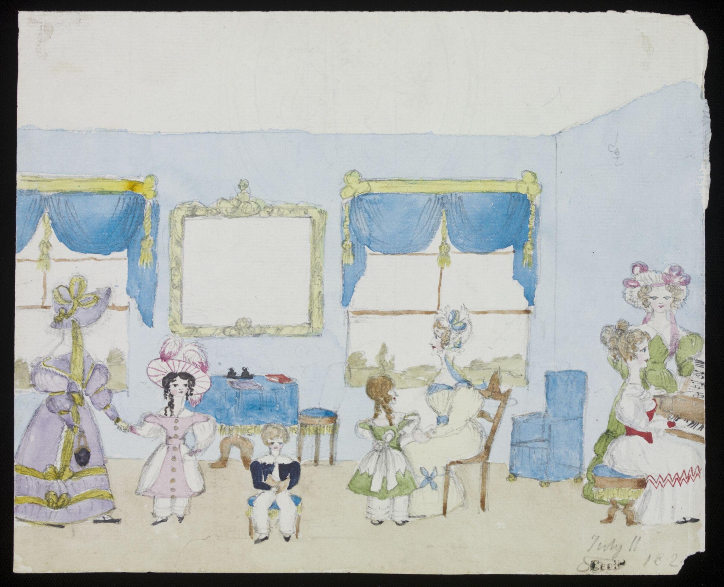 A scene in the blue room, Cecil Elizabeth Drummond, 1828