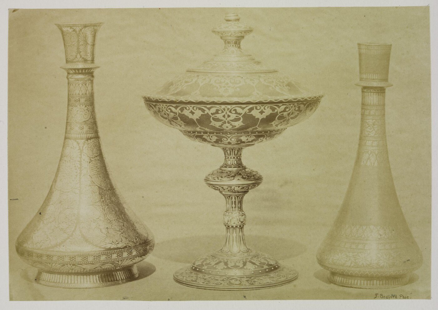 Francis Bedford, Damascened metalwork vases