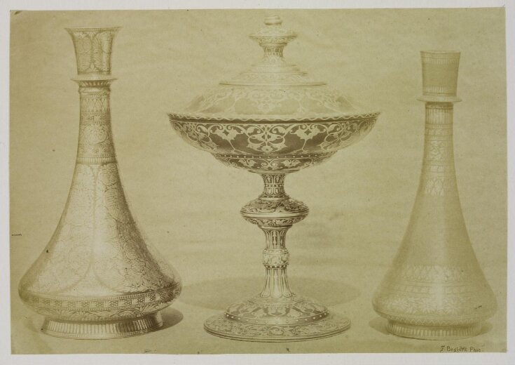 Damascened metalwork vases top image