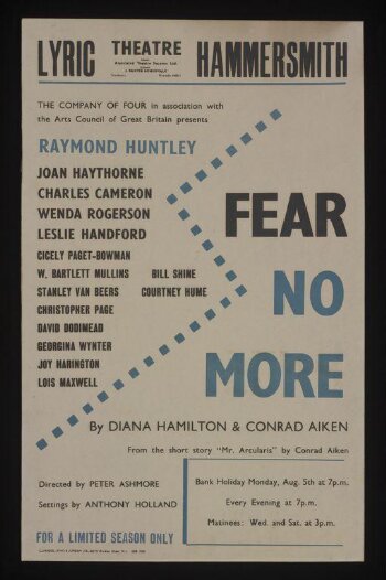 Poster advertising <i>Fear No More</i> at the Lyric Theatre Hammersmith, 5th August 1946