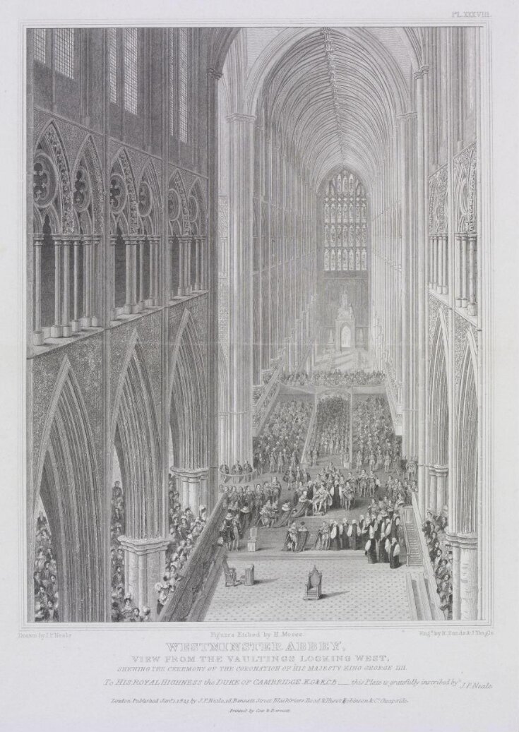 Westminster Abbey, view from the vaultings looking west, showing the ceremony of the Coronation of His Majesty, King George IIII top image