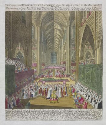 A Perspective, Westminster Abbey from the High Altar to the West End shewing the Manner of his Majesties Crowning,...