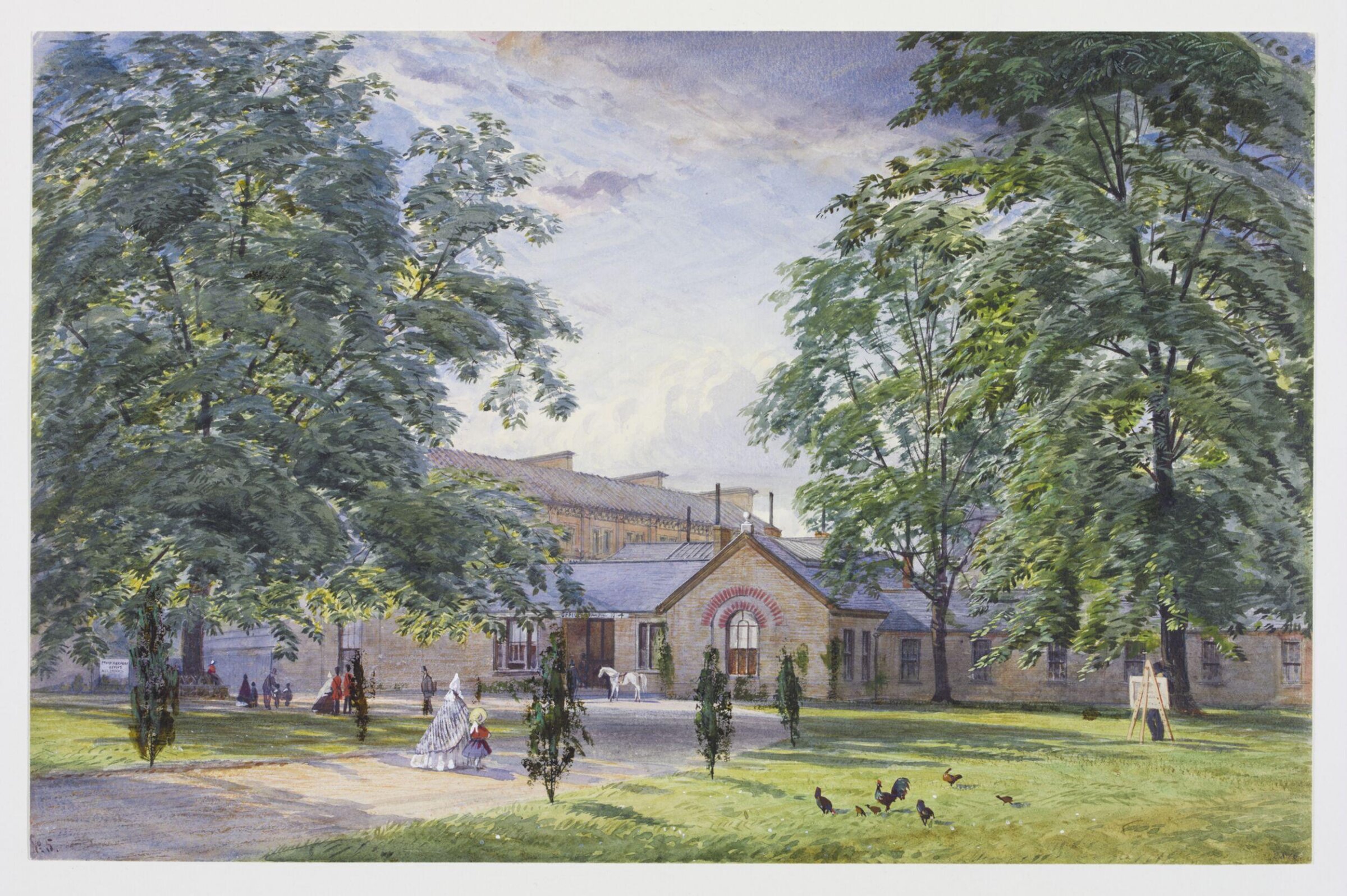 Sir James Pennethorne's office building (the 'junction') in 1863, after the erection behind it of the Residences, Anthony Carey Stannus, 1863