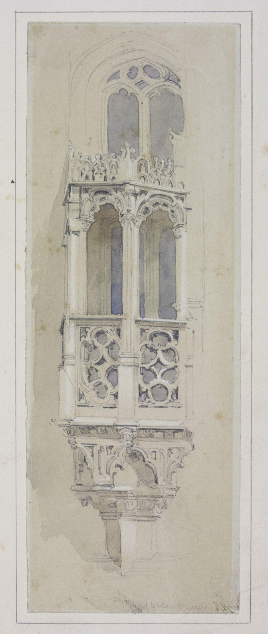 Sketch of a window and balcony, Hotel de Ville, Brussels, Richard Redgrave, ca. 1825-88