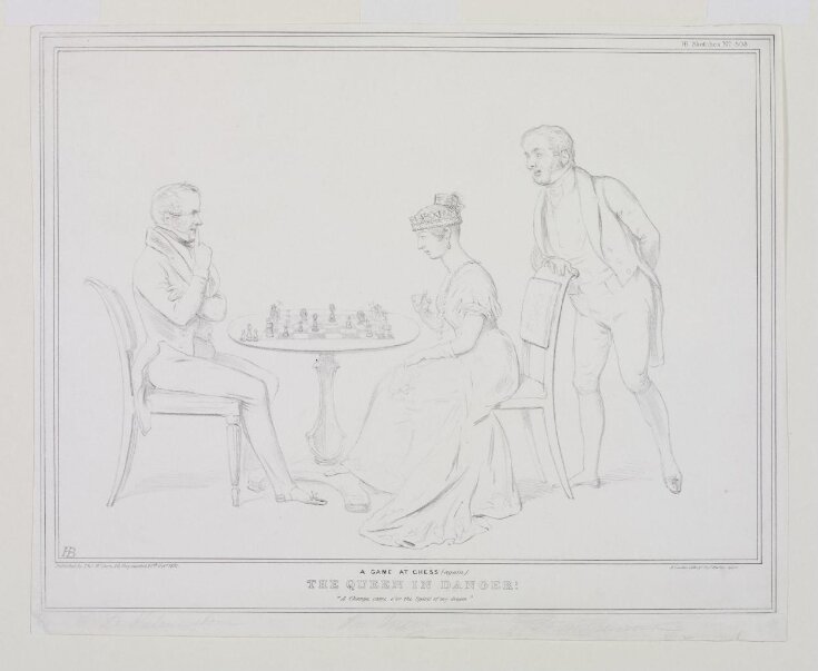 A Game at Chess (Again). The Queen in Danger! Queen Victoria, Lord Palmerston, and Lord Melbourne. top image