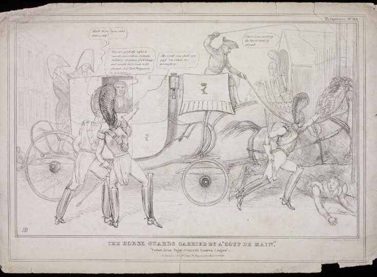 The horse guards carried by a "coup de main." Cedant arma togae - Concedit Laurea Linguae." top image