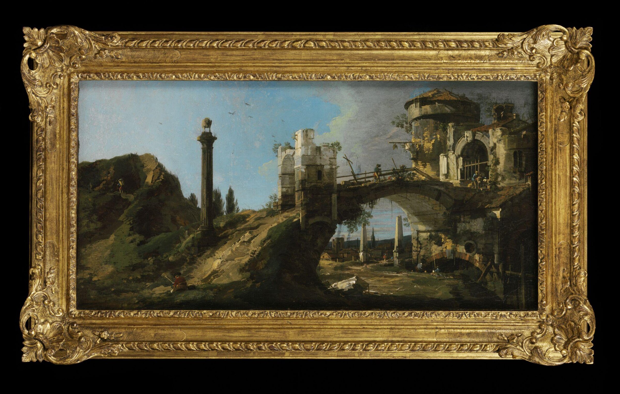 Capriccio: Ruined Bridge with Figures, Giovanni Antonio Canaletto, 1745-1746