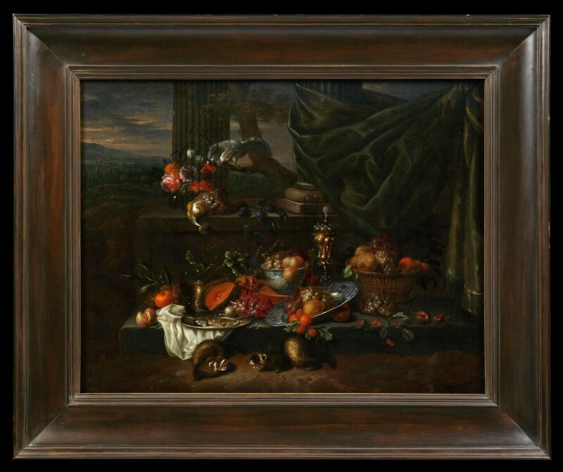 Still Life with Fruit, a Parrot and Polecat Ferrets