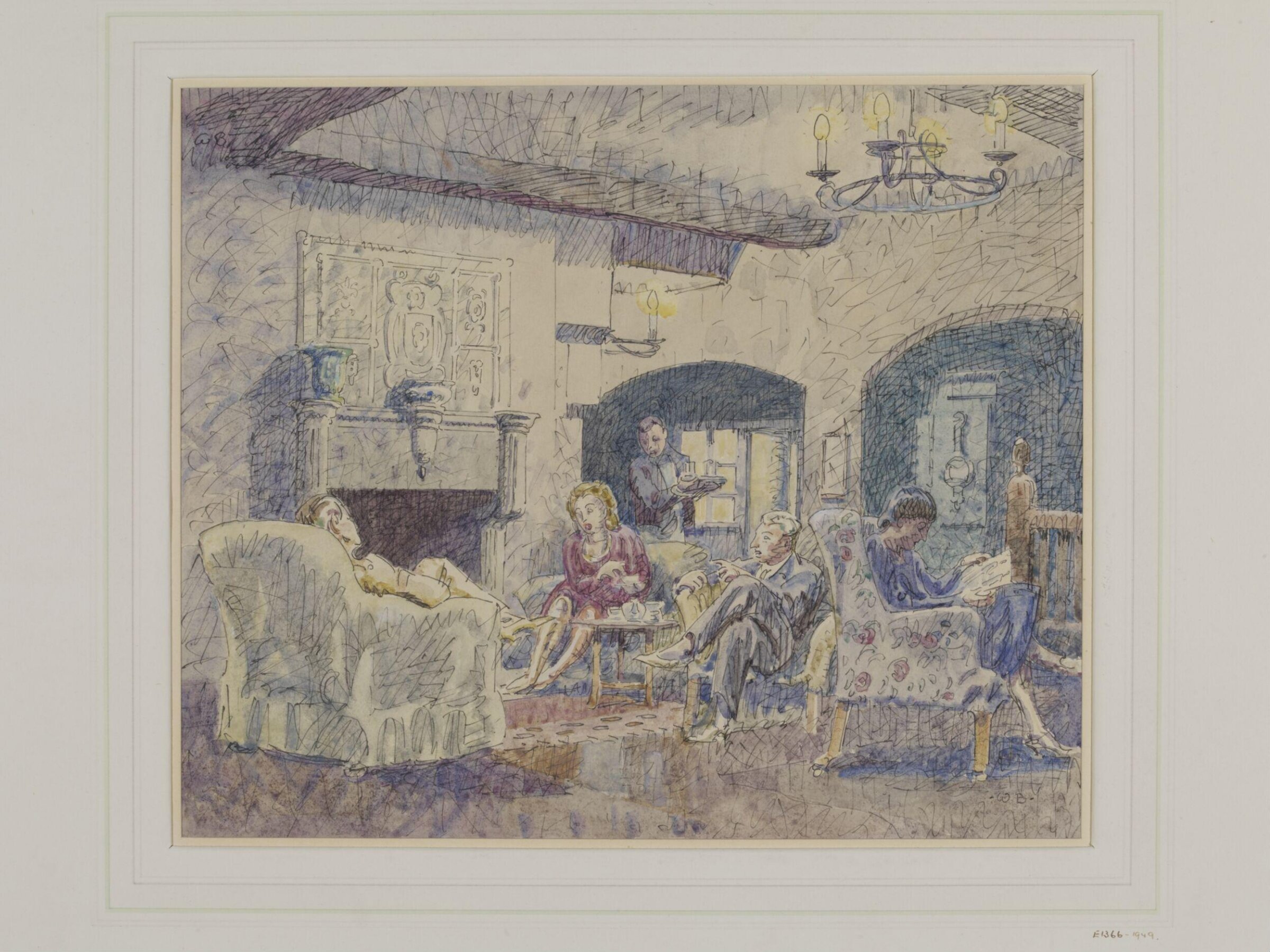 Fireplace at The George, Colchester, Walter Bayes, ca. 1940