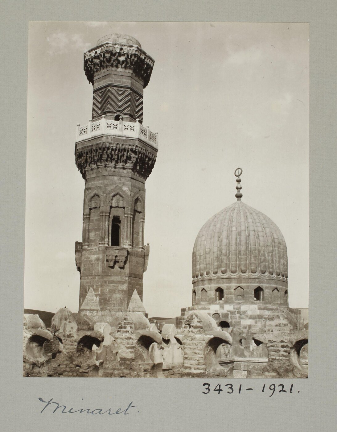 K.A.C. Creswell, Minaret and dome of the madrasa of Mamluk Sultan Sha'ban's mother (Khawand Baraka), Cairo