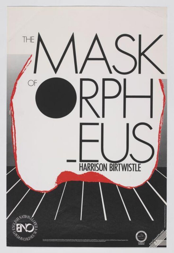 Poster advertising Harrison Birtwhistle's opera The Mask of Orpheus at the London Coliseum, 21st May 986 top image