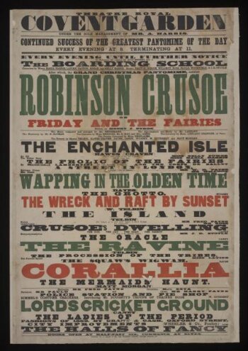 Poster advertising The Boarding School followed by Robinson Crusoe, or, Friday and the Fairies