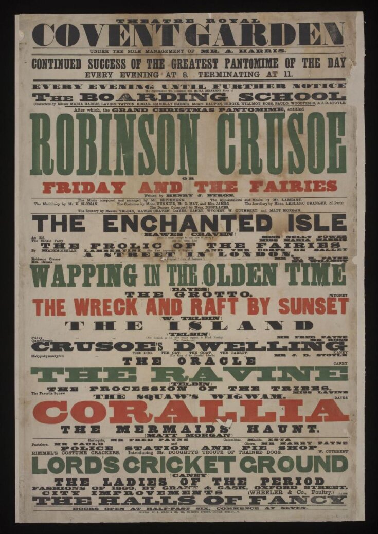 Poster advertising The Boarding School followed by Robinson Crusoe, or, Friday and the Fairies image