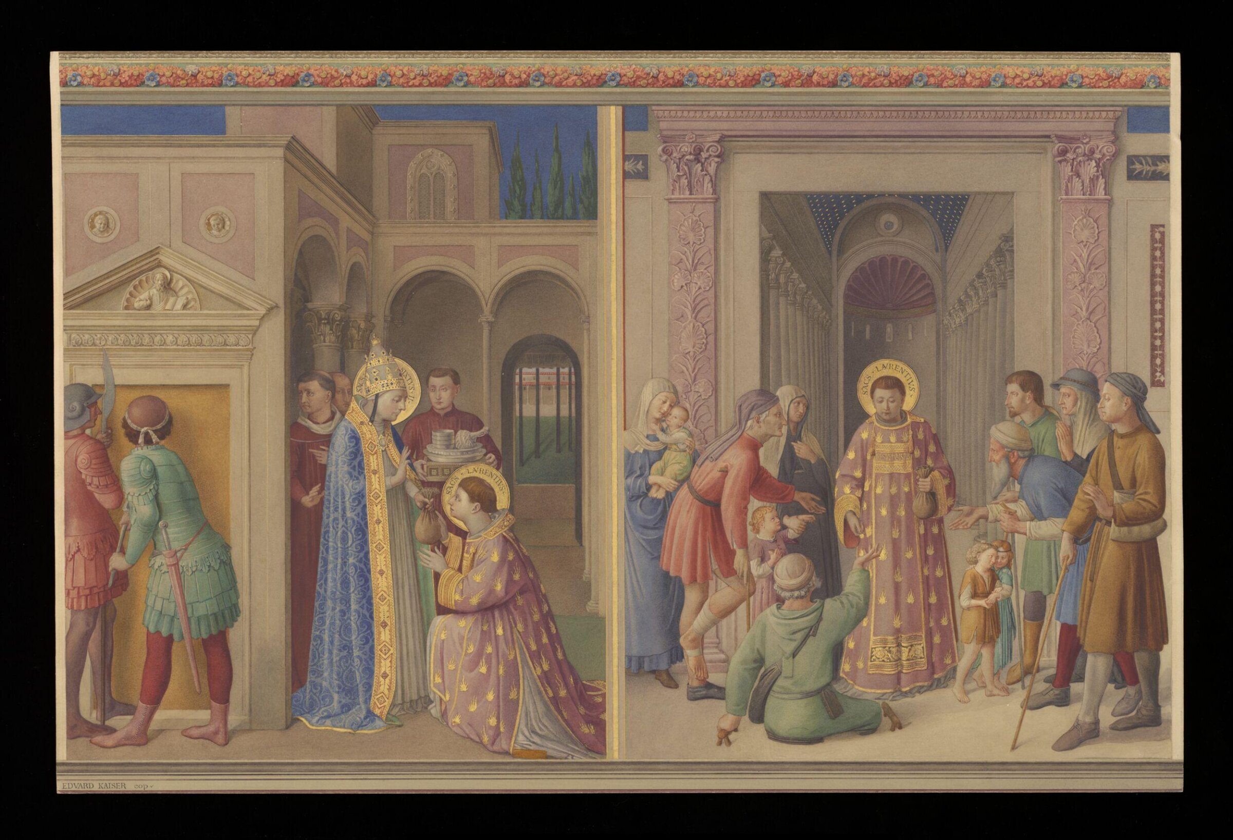 Copy after St Lawrence receiving the treasure of the Church and St Lawrence distributing Alms, Fra Angelico in the Niccoline Chapel (Vatican, Rome), Fra Angelico, 1878
