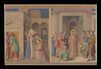 Copy after St Lawrence receiving the treasure of the Church and St Lawrence distributing Alms, Fra Angelico in the Niccoline Chapel (Vatican, Rome)