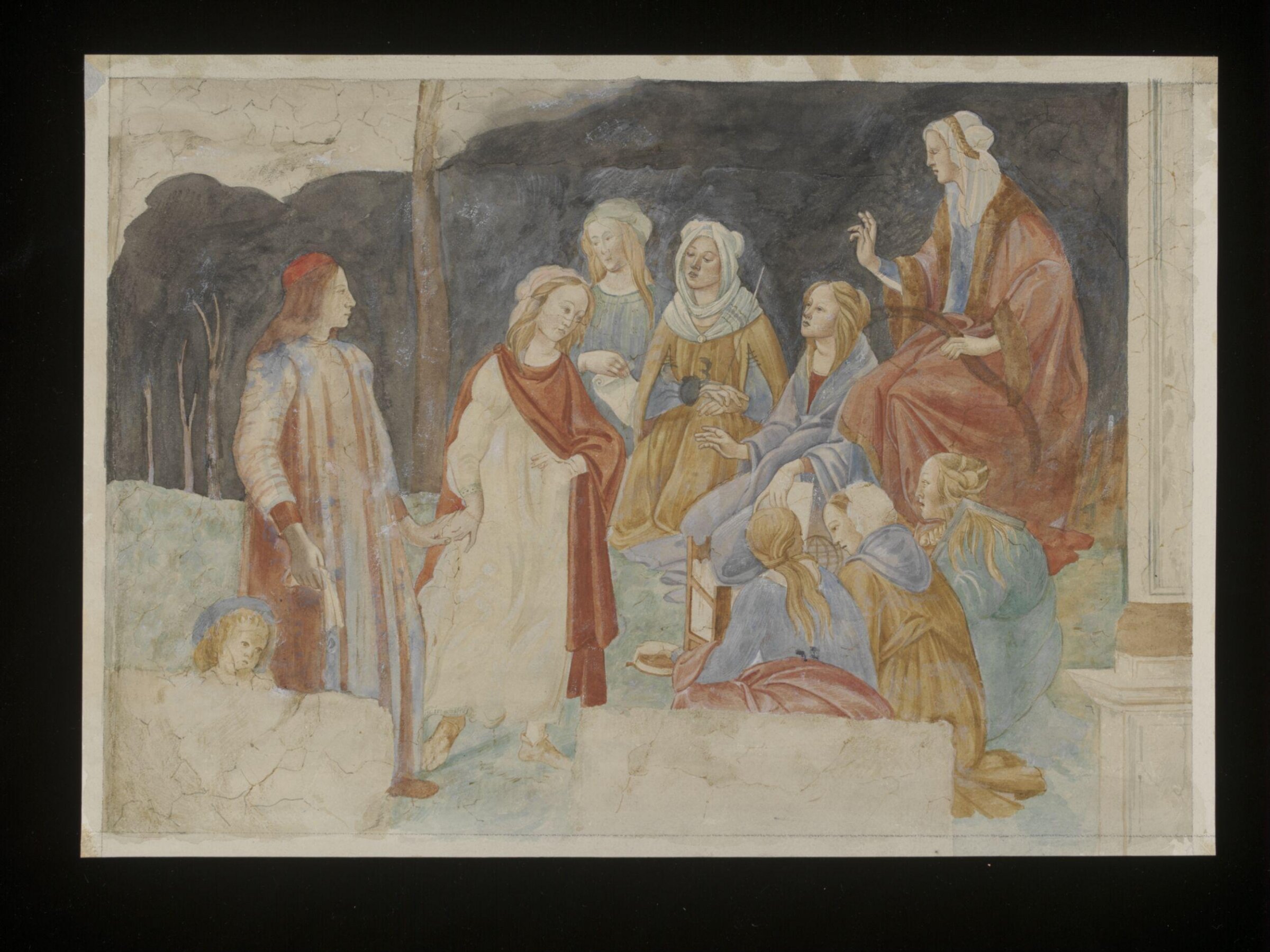 Watercolour, copy after A young man introduced to the Liberal Arts, Sandro Botticelli in the Musée du Louvre (Paris), Sandro Botticelli