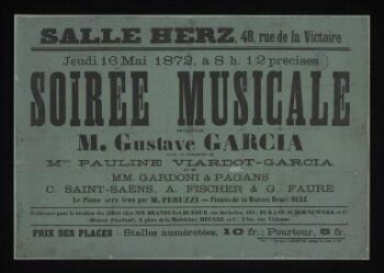  <i>Soiree Musicale</i> at the Salle Herz, Paris, 16th May 1872, starring Gustave Garcia