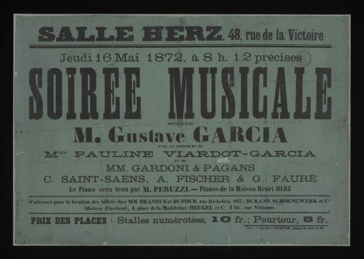 <i>Soiree Musicale</i> at the Salle Herz, Paris, 16th May 1872, starring Gustave Garcia image