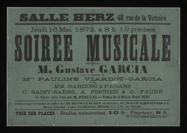  <i>Soiree Musicale</i> at the Salle Herz, Paris, 16th May 1872, starring Gustave Garcia image