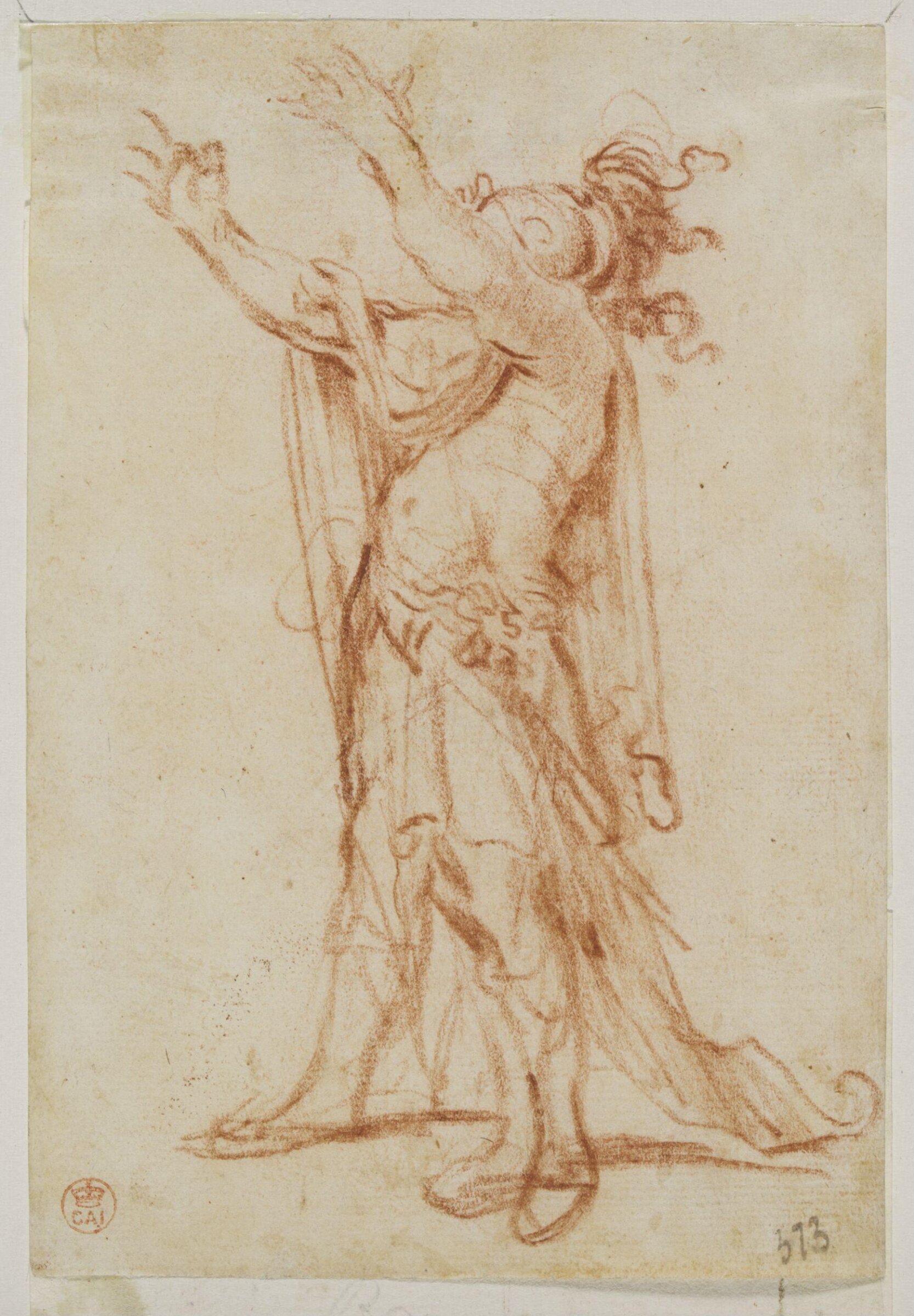 Study of a soldier in Roman dress with uplifted arms, Filippo Napoletano, ca. 1614