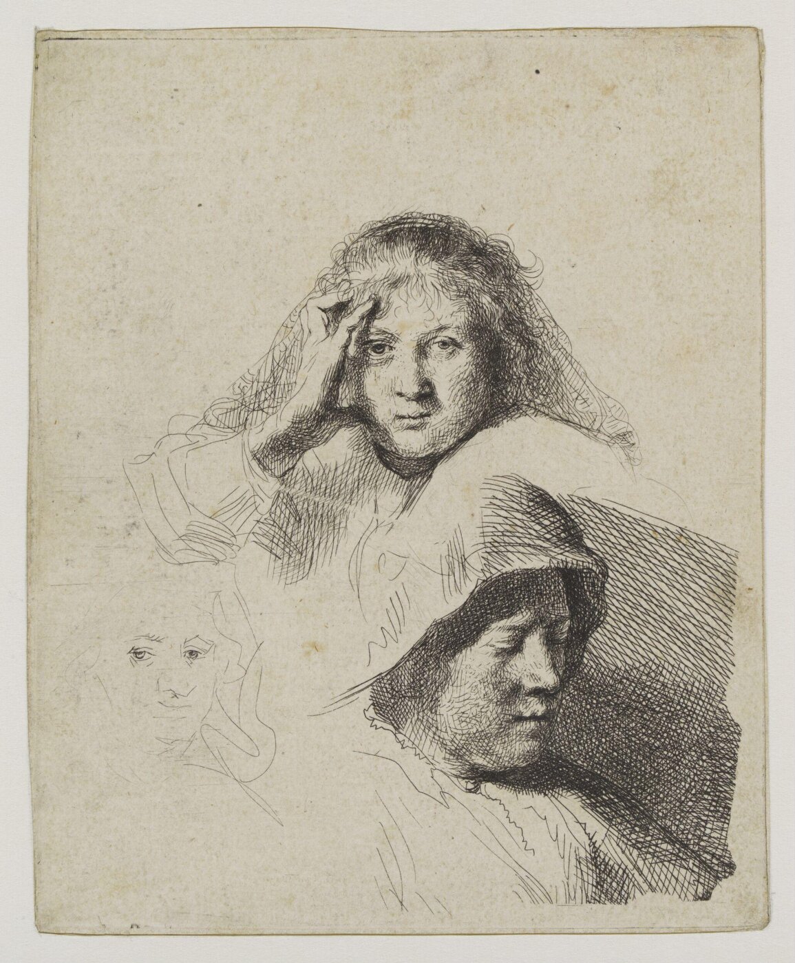 Rembrandt van Rijn, Three heads of women, one lightly etched