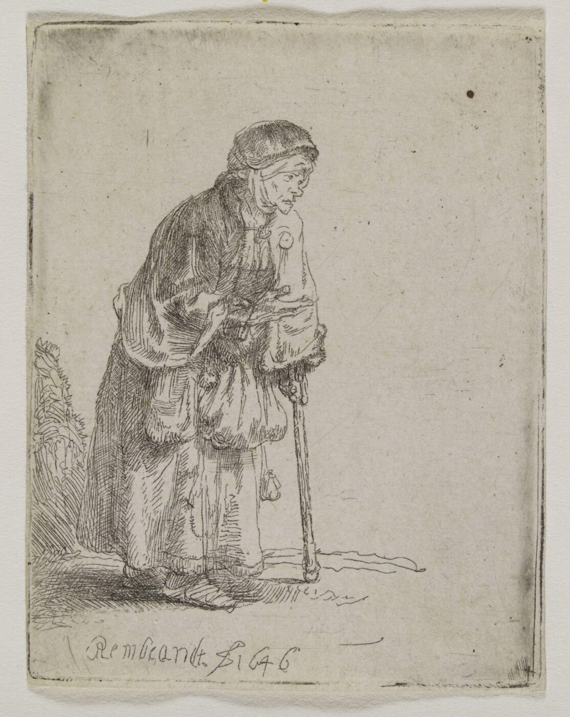 Rembrandt van Rijn, Beggar woman leaning on a stick