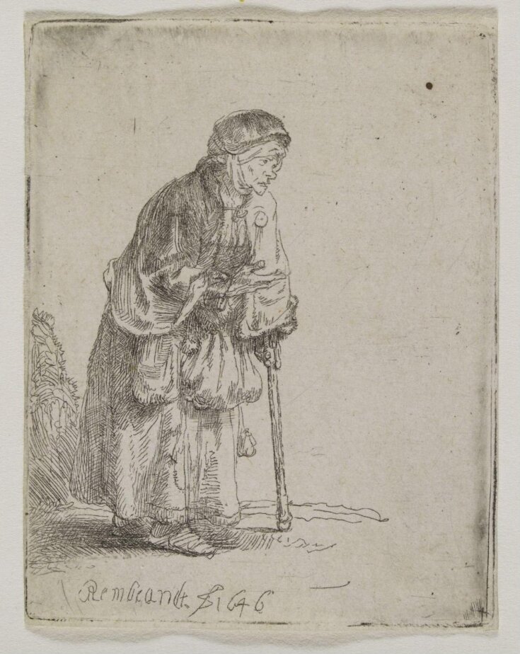 Beggar woman leaning on a stick top image