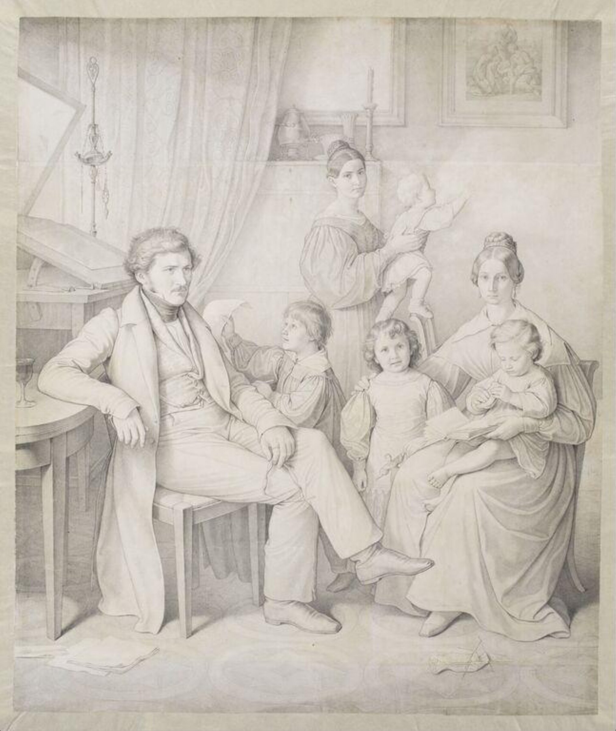 Portrait of Samuel Amsler and Family, Wilhelm von Kaulbach, ca. 1836-1849