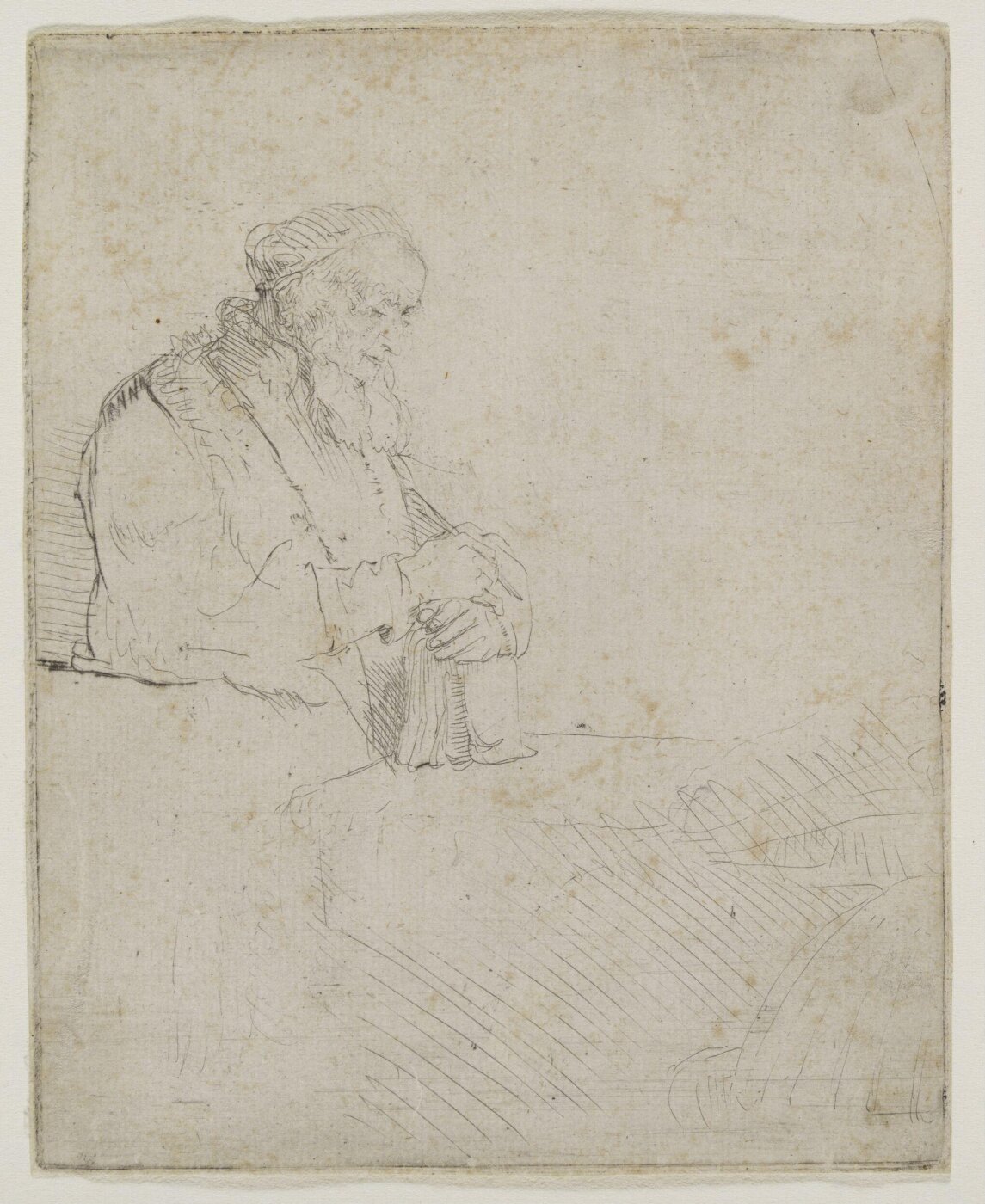 Rembrandt van Rijn, Old man in meditation, leaning on a book