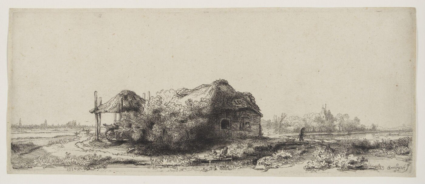 Rembrandt van Rijn, Landscape with a cottage and haybarn: oblong