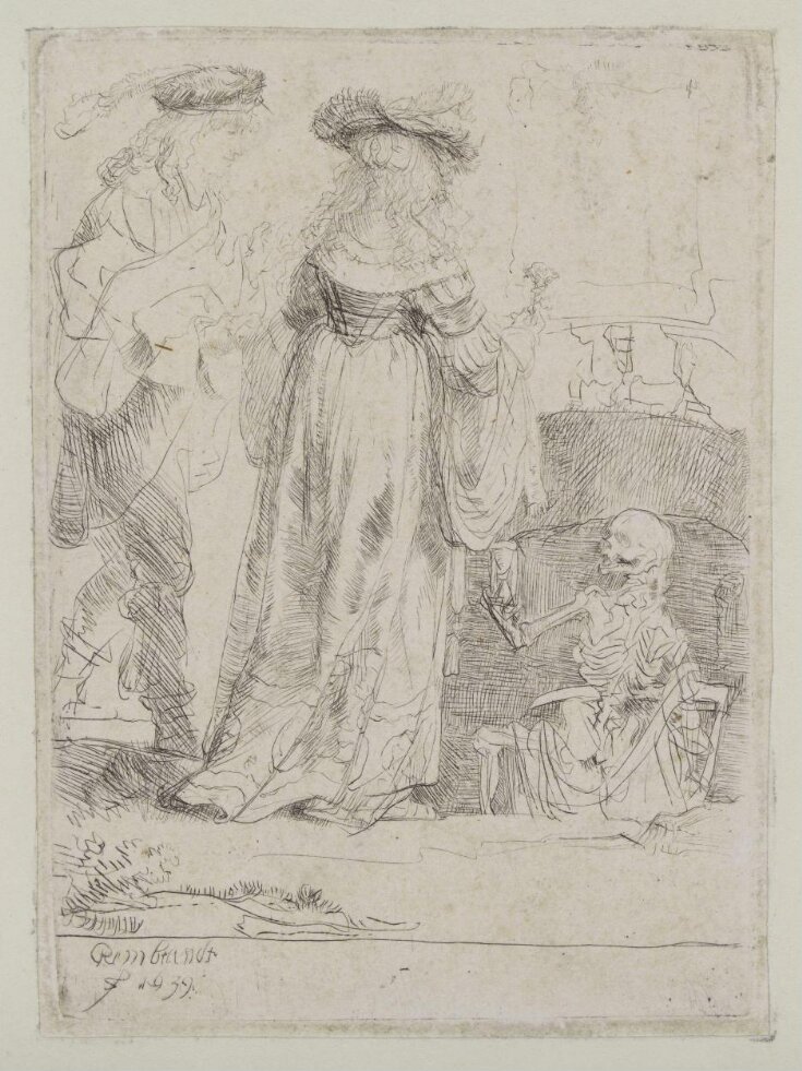 Death appearing to a wedded couple from an open grave top image