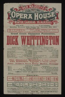 Poster advertising Dick Whittington and His Cat, Opera House, Blackpool, 26 December 1904  thumbnail 1