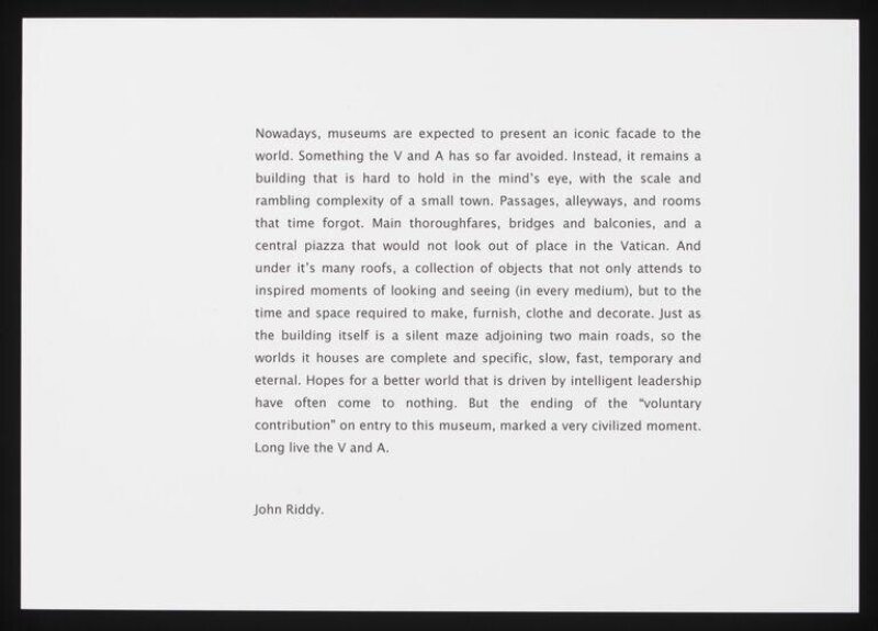 Contribution to V&A's 150th anniversary album