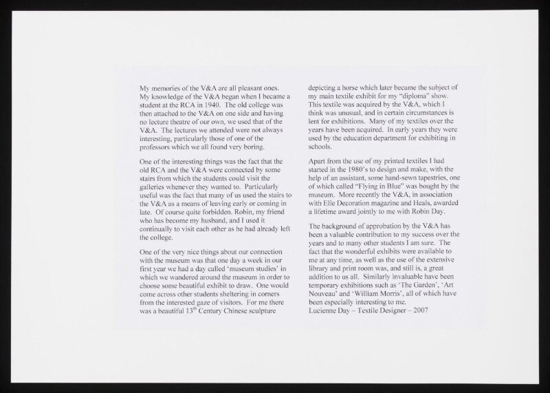 Contribution to V&A 150th anniversary album