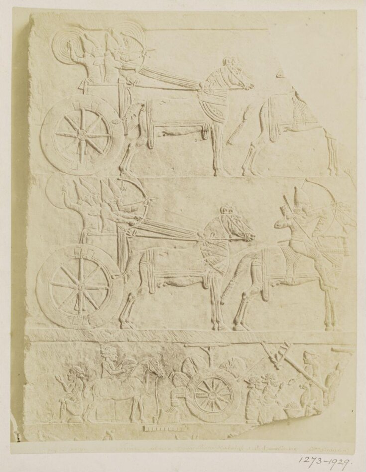 Bas-relief showing chariots, war and mounted warriors and a bivouac from Palace of Kuyunjik, period of Ashua-bari-pal (668-626 B.C.). Paris: Louvre top image